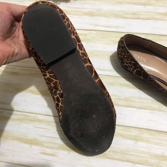 Fossil Calabash Giraffe Animal Print Leather Calf Hair Flats Loafers Size 9 - Picture 10 of 10